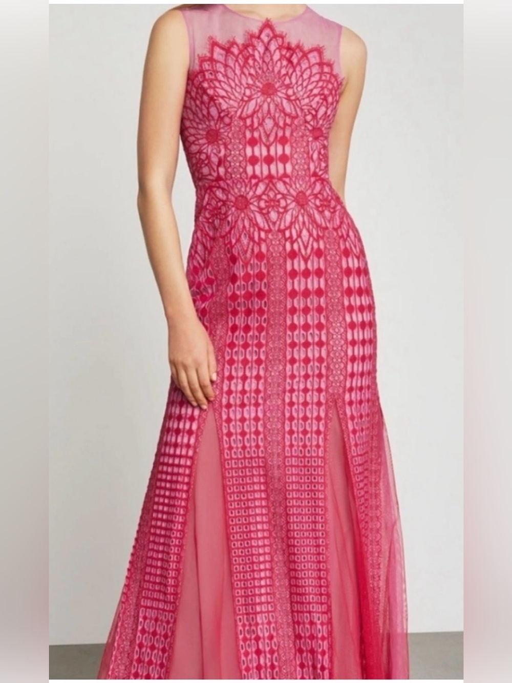 BCBGMAXAZRIA Elinor Lace Evening Gown 6 EUC Barbiecore Gala Romantic Coquette